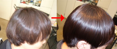 この写真のような縮毛矯正をされていた97%の美容室は進化したシステム:マレーア・レナータ縮毛矯正施術へ転換しています。なおこの施術に用いたミコノスは既に廃盤になりました。