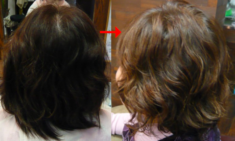 この写真のようなイオンカール(パーマ)をしていた97%の美容室は進化したシステム:マレーア・レナータカール(パーマ)へ転換しています。なおこの施術に用いたミコノスは既に廃盤になりました。