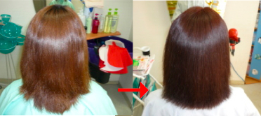 この写真のようなサプリカラーをしていた97%の美容室は進化したシステム:マレーア・レナータカラーへ転換しています。なおこの施術に用いたミコノスは既に廃盤になりました。