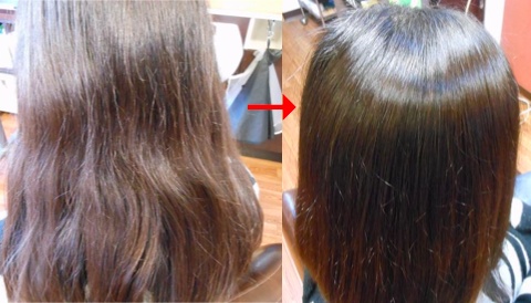この写真のような縮毛矯正をされていた97%の美容室は進化したシステム:マレーア・レナータ縮毛矯正施術へ転換しています。なおこの施術に用いたミコノスは既に廃盤になりました。