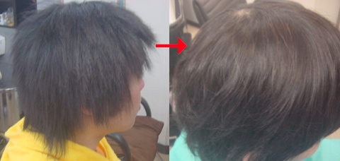 この写真のようなパーフェクトカラーをしていた97%の美容室は進化したシステム:マレーア・レナータカラーへ転換しています。なおこの施術に用いたミコノスは既に廃盤になりました。