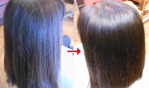 この写真のような縮毛矯正+カラー施術をされていた97%の美容室は進化したシステム:マレーア・レナータ縮毛矯正+カラー施術へ転換しています。なおこの施術に用いたミコノスは既に廃盤になりました。