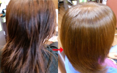 この写真のような縮毛矯正をされていた97%の美容室は進化したシステム:マレーア・レナータ縮毛矯正施術へ転換しています。なおこの施術に用いたミコノスは既に廃盤になりました。