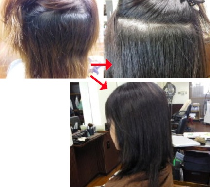 この写真のような縮毛矯正+カラー施術をされていた97%の美容室は進化したシステム:マレーア・レナータ縮毛矯正+カラー施術へ転換しています。なおこの施術に用いたミコノスは既に廃盤になりました。