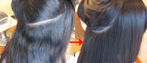 この写真のような縮毛矯正+カラー施術をされていた97%の美容室は進化したシステム:マレーア・レナータ縮毛矯正+カラー施術へ転換しています。なおこの施術に用いたミコノスは既に廃盤になりました。