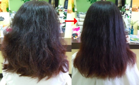 この写真のような縮毛矯正をされていた97%の美容室は進化したシステム:マレーア・レナータ縮毛矯正施術へ転換しています。なおこの施術に用いたミコノスは既に廃盤になりました。