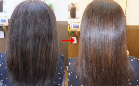 この写真のような縮毛矯正をされていた97%の美容室は進化したシステム:マレーア・レナータ縮毛矯正施術へ転換しています。なおこの施術に用いたミコノスは既に廃盤になりました。