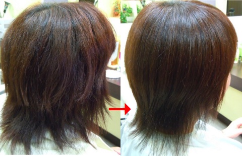 この写真のような縮毛矯正をされていた97%の美容室は進化したシステム:マレーア・レナータ縮毛矯正施術へ転換しています。なおこの施術に用いたミコノスは既に廃盤になりました。