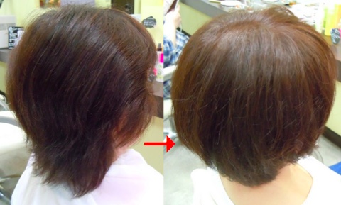 この写真のようなサプリカラーをしていた97%の美容室は進化したシステム:マレーア・レナータカラーへ転換しています。なおこの施術に用いたミコノスは既に廃盤になりました。