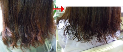 この写真のような縮毛矯正+カラー施術をされていた97%の美容室は進化したシステム:マレーア・レナータ縮毛矯正+カラー施術へ転換しています。なおこの施術に用いたミコノスは既に廃盤になりました。