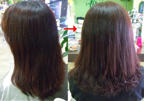 この写真のようなパーマ+カラー施術をされていた97%の美容室は進化したシステム:マレーア・レナータカール+カラー施術へ転換しています。なおこの施術に用いたミコノスは既に廃盤になりました。