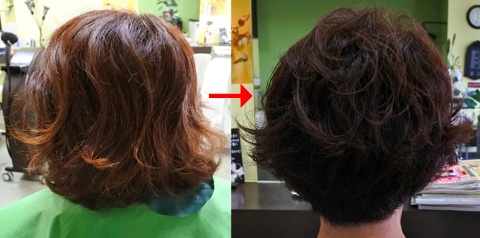 この写真のようにパーマ+カラー施術をされていた90%以上の美容室は進化したシステム:マレーア・レナータカール+カラー施術へ転換しています。なおこの施術に用いたミコノスは既に廃盤となっています。