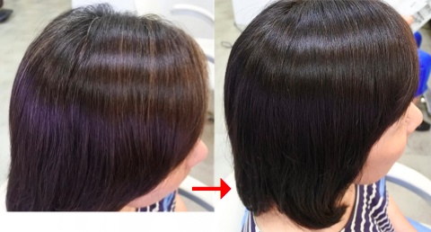 この写真のようなサプリカラーをしていた97%の美容室は進化したシステム:マレーア・レナータカラーへ転換しています。なおこの施術に用いたミコノスは既に廃盤になりました。