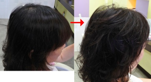 この写真はサプリカラーですが、97%の美容室は進化したシステム:マレーア・レナータカラーへ転換しています。なおこの施術に用いたミコノスは既に廃盤になりました。