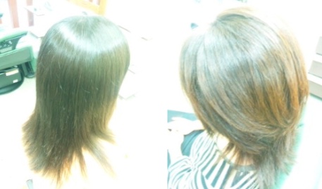 この写真のようなクイックストレート(トリートメント)をしていた97%の美容室は進化したシステム:マレーア・レナータストレートへ転換しています。なおこの施術に用いたミコノスは既に廃盤になりました。